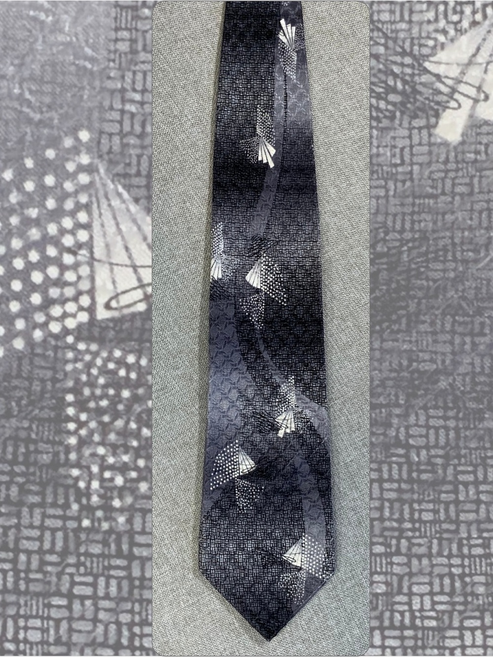 Silk Tie Gray Geometric Pattern 57" Emilio Ponti